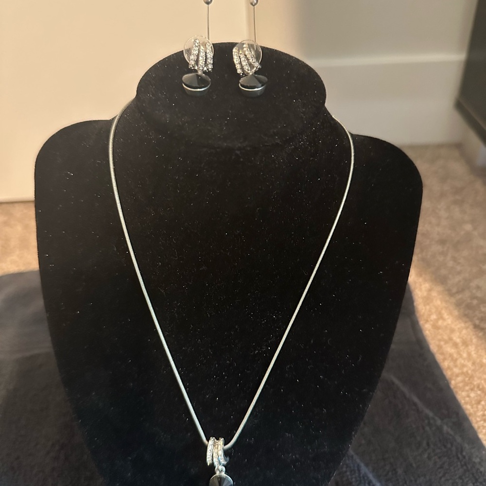 Silver and Black Elegant Earrings and Necklace Set